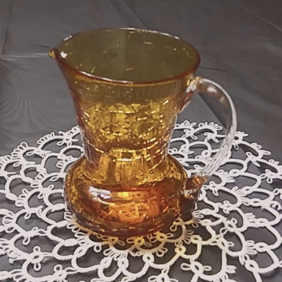 Vintage Amber Crackle Glass Pitcher - Picture 2 of 6